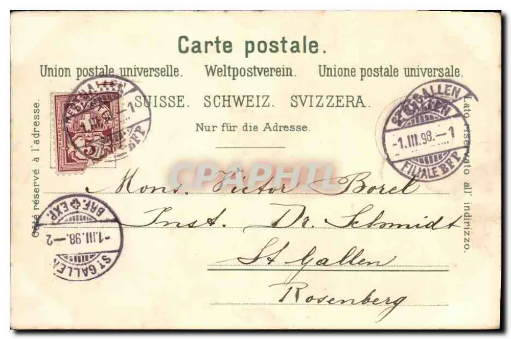 Lac Léman — Ansicht mit Segelboot und Bergen — Verlag: C. Kuhn & Cie, Zürich, n° 225 - Rückseite
