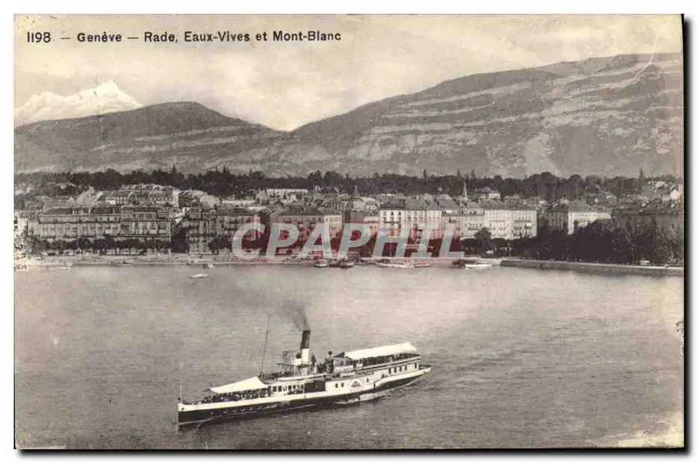 Genf — Hafen, Eaux-Vives und Mont-Blanc — Phototypie Co, Neuchâtel, Nr. 1198 - Vorderseite
