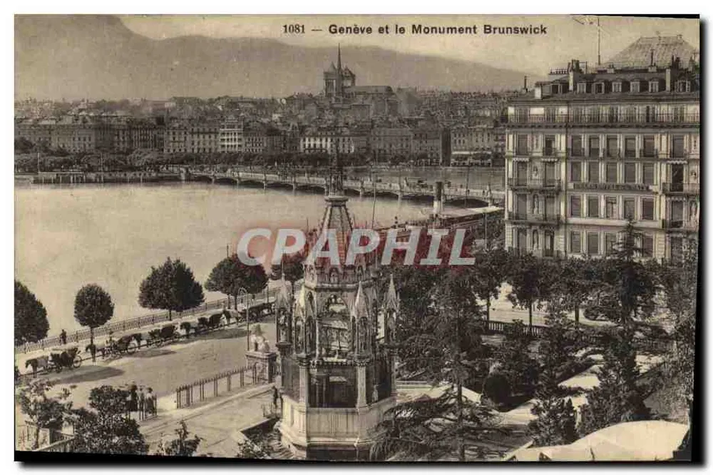 Genebra e o Monumento Brunswick — n° 1081 — Phototypie Co., Neuchâtel - Frente
