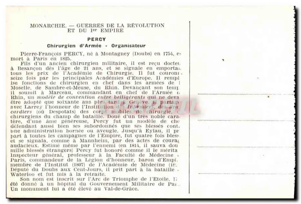 Pierre François PERCY — Militärarzt und Organisator — Verlag nicht sichtbar - Rückseite