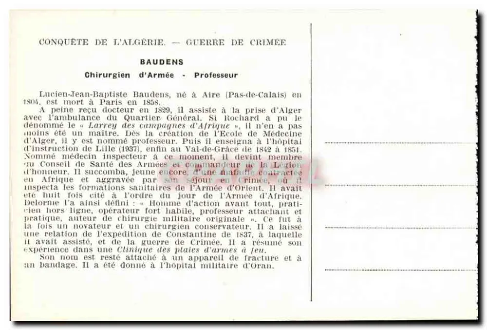 Lucien-Jean-Baptiste BAUDENS — Militärchirurg und Professor - Rückseite