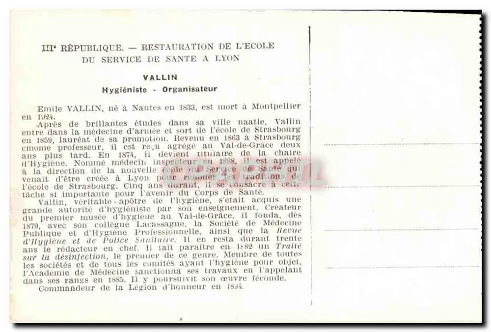 Emile Vallin — Militärporträt mit Orden — Verlag nicht sichtbar - Rückseite