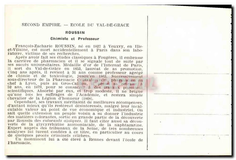 François-Zacharie ROUSSIN — Chemiker und Professor — Verlag nicht sichtbar - Rückseite