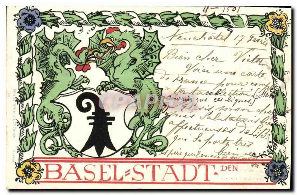 Basel-Stadt — escudo con dos dragones y gallina — editor no visible - Anverso