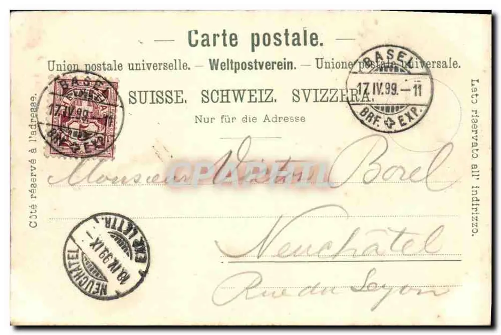 Clarastrasse — belebte Straße in Basel — Verlag: Zöhr, Metz, Kunstverlage, Basel, Nr. 98/22 - Rückseite