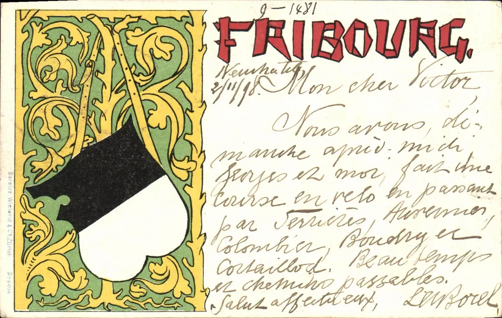 Fribourg — Neuveville — Paris Ward & Cie, n° 1491 - Recto