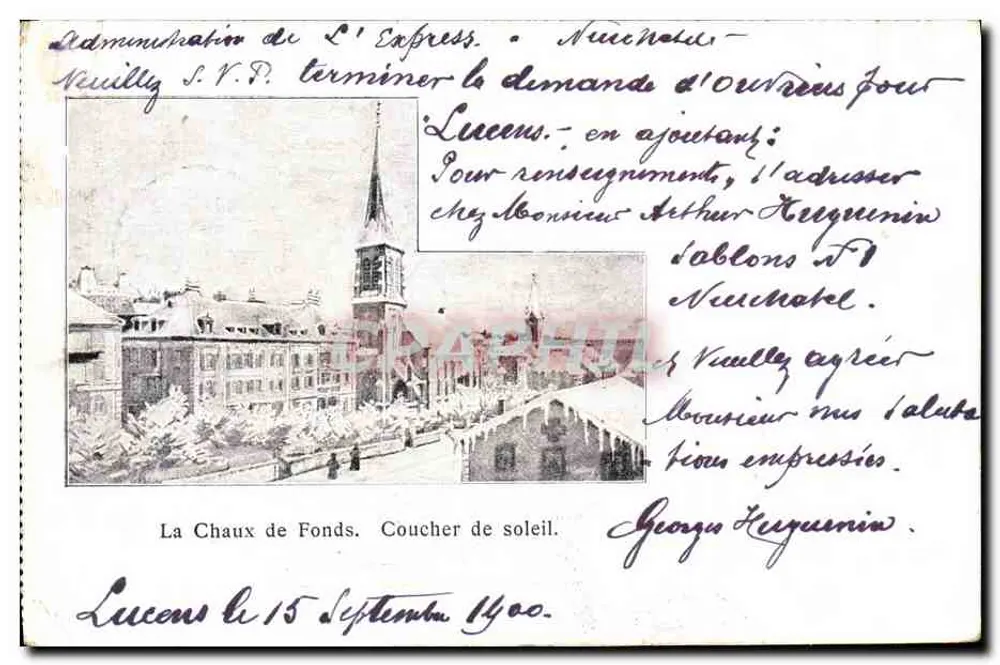 La Chaux de Fonds — Sonnenuntergang — Administration von L'Express, Neuchâtel - Vorderseite