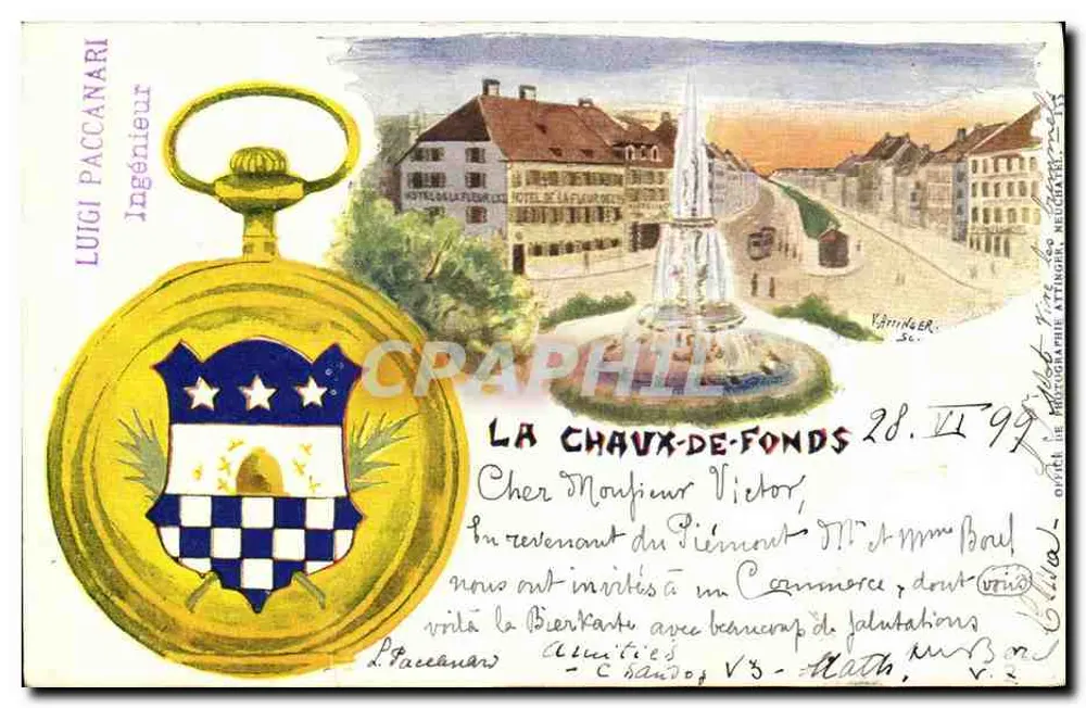 La Chaux-de-Fonds — Ansicht der Fontäne und des Hôtel de la Fleur — Verlag Varringer, Nr. 137 - Vorderseite