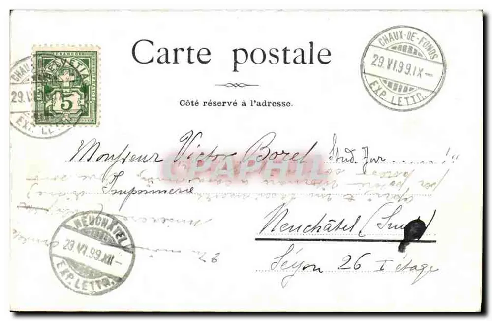 La Chaux-de-Fonds — Ansicht der Fontäne und des Hôtel de la Fleur — Verlag Varringer, Nr. 137 - Rückseite