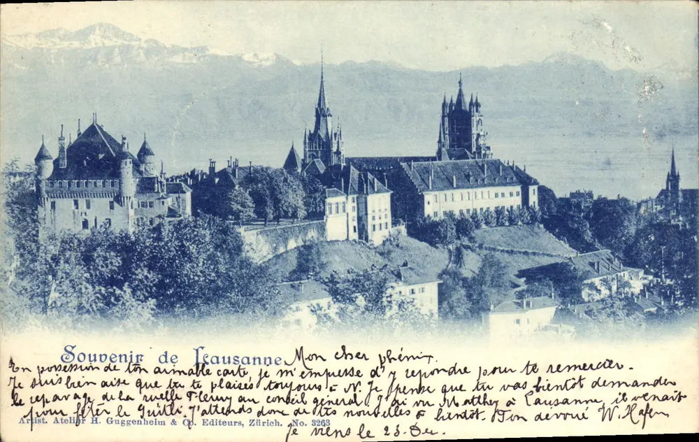 View de Lausanne — castelo e igreja — Atelier H. Guggenheim & Cie, Zürich, n° 3263 - Frente