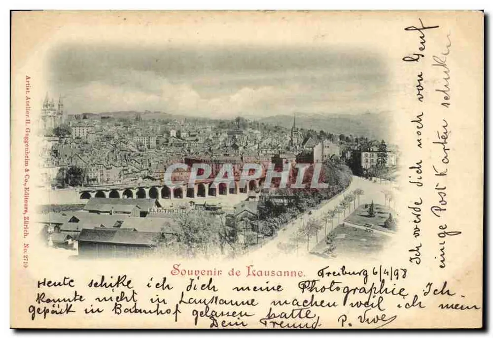 Vista panorâmica de Lausanne — Lembrete de Lausanne — Artie Aelher II. Guggenheim & Co. Zürich, Número 2710 - Frente