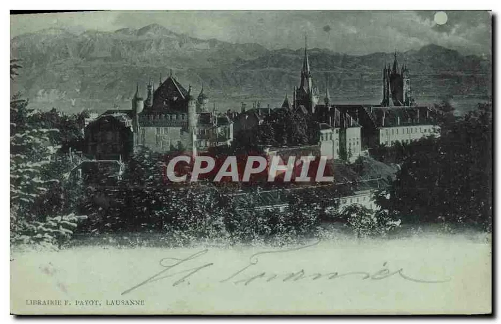 Ansicht von Lausanne — Schloss und Berge — Librairie F. Payot, Lausanne - Vorderseite