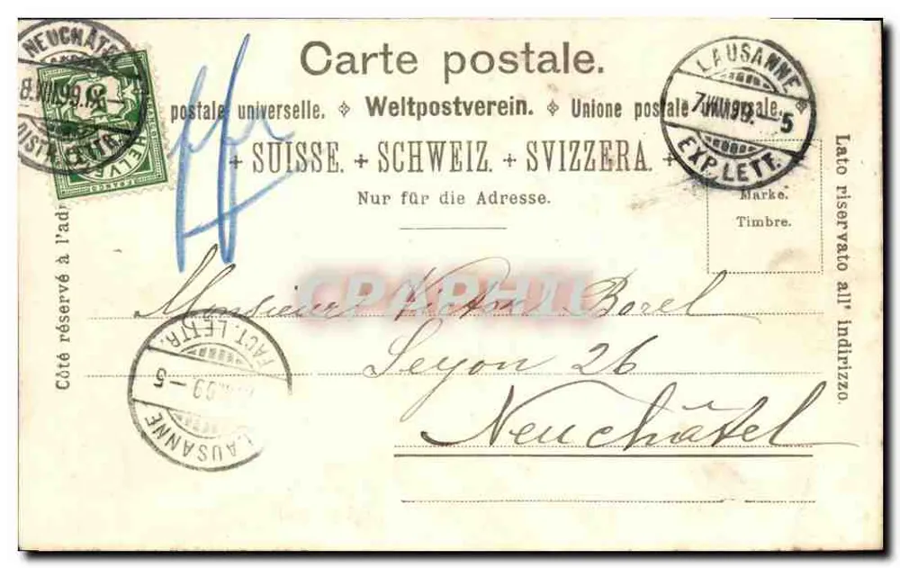 Ansicht von Lausanne — Krankenhaus und Berg — Atelier H. Guggenheim & Co. Verlag, Zürich Nr. 3263 - Rückseite