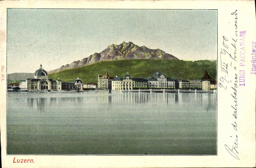 Luzern — vue du lac et du mont Pilatus — éditeur LUIGI PACCANARI, n° 373 - Frente
