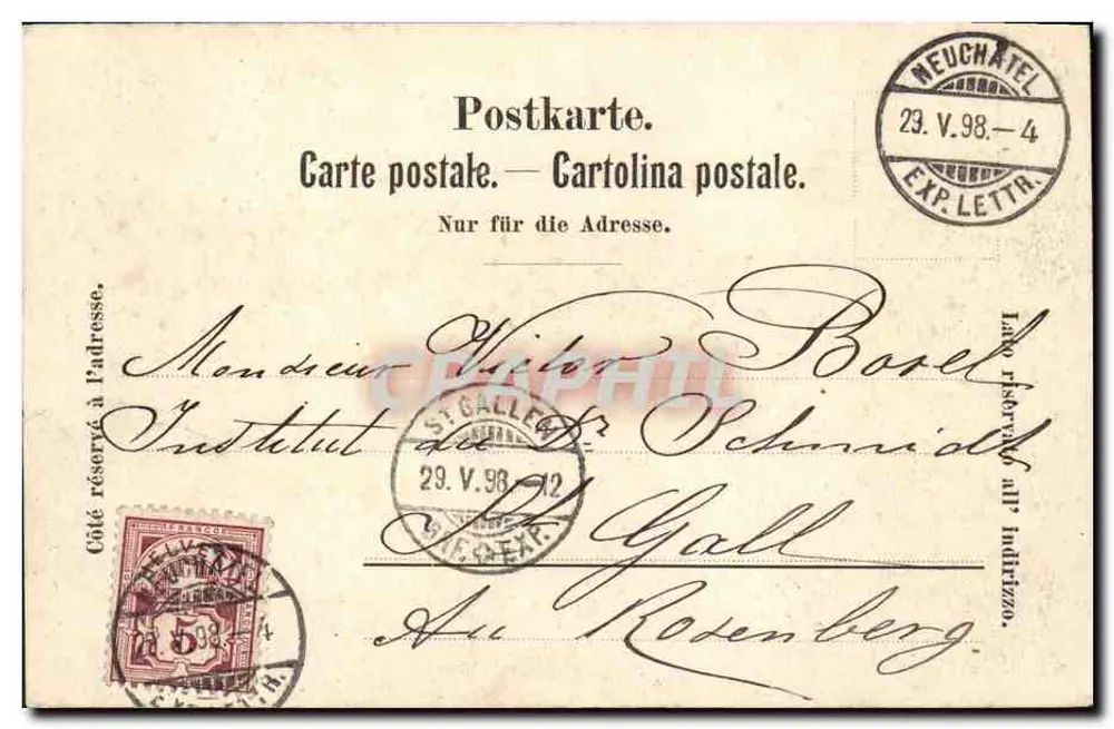 Castelo de Neuenburg — Suíça — Editor Ferl. Bech, Neuchâtel, N° 8 - Verso