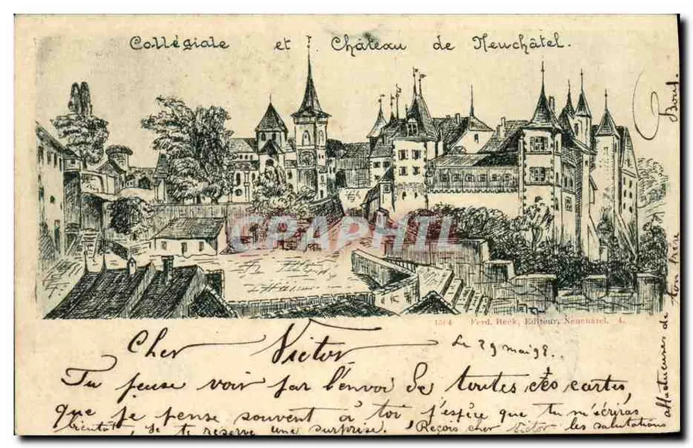 Catedral e Castelo de Neuchâtel — Ferd. Heck, Edição Neuchâtel, n°4 - Frente