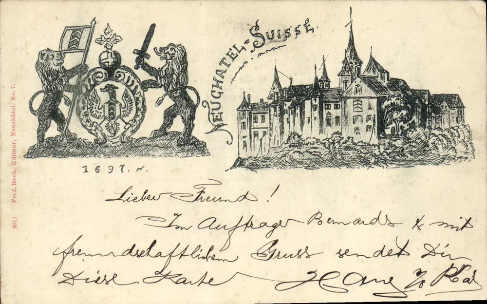 Castelo de Neuchâtel — Suíça — editor Feod. Beck, No. 7 - Frente