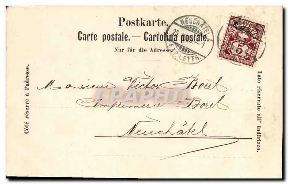 Castelo de Neuchâtel — Suíça — editor Feod. Beck, No. 7 - Verso