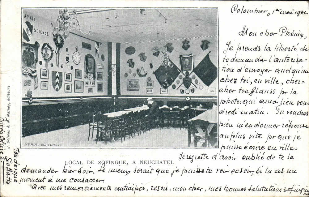Local de Zofingue, em Neuchâtel — J. Beljean & M. Mathey, editores, n° 144 - Frente
