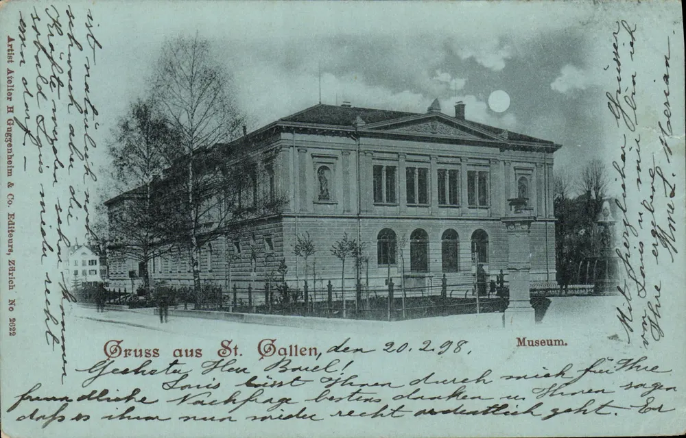 Musée de St. Gallen — klassisches Gebäude — Artist Atelier H. Guggenheim & Co. Verleger Zürich Nr. 2032 - Vorderseite