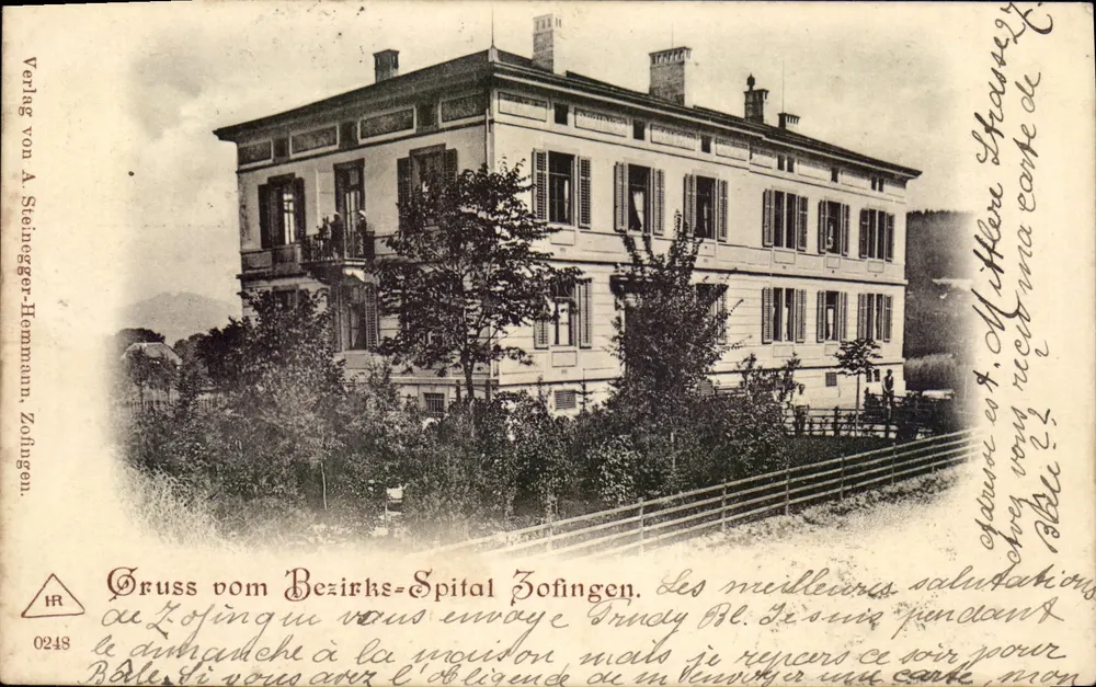 Spital Zofingen — Ansicht des Gebäudes — Verlag von A. Steinegger-Hommann, Zofingen, n° 0248 - Vorderseite