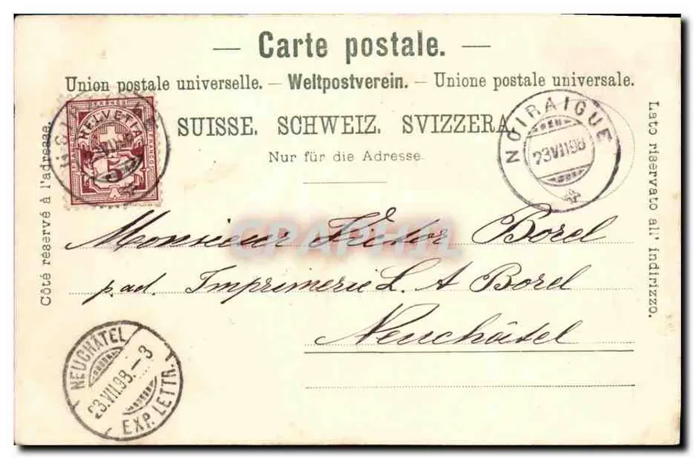 Noiriaigue — Ansicht des Dorfes am Fuße eines steilen Geländes — Druckerei L. A. Bord - Rückseite