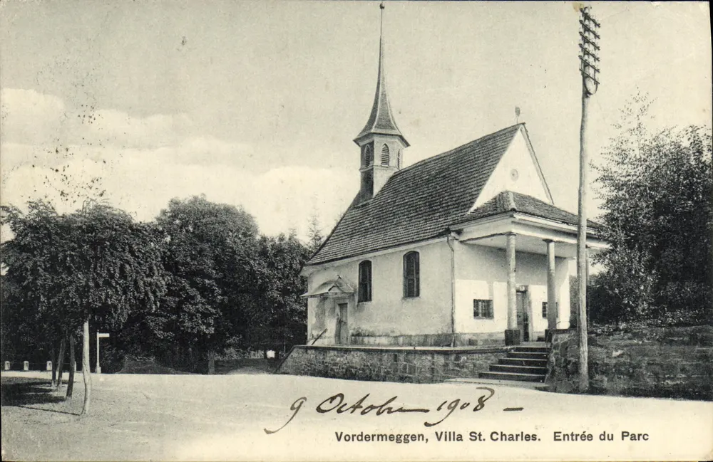 Vordermeggen, Villa St. Charles — Eingang zum Park — Papeterie Wege, Luzern - Vorderseite
