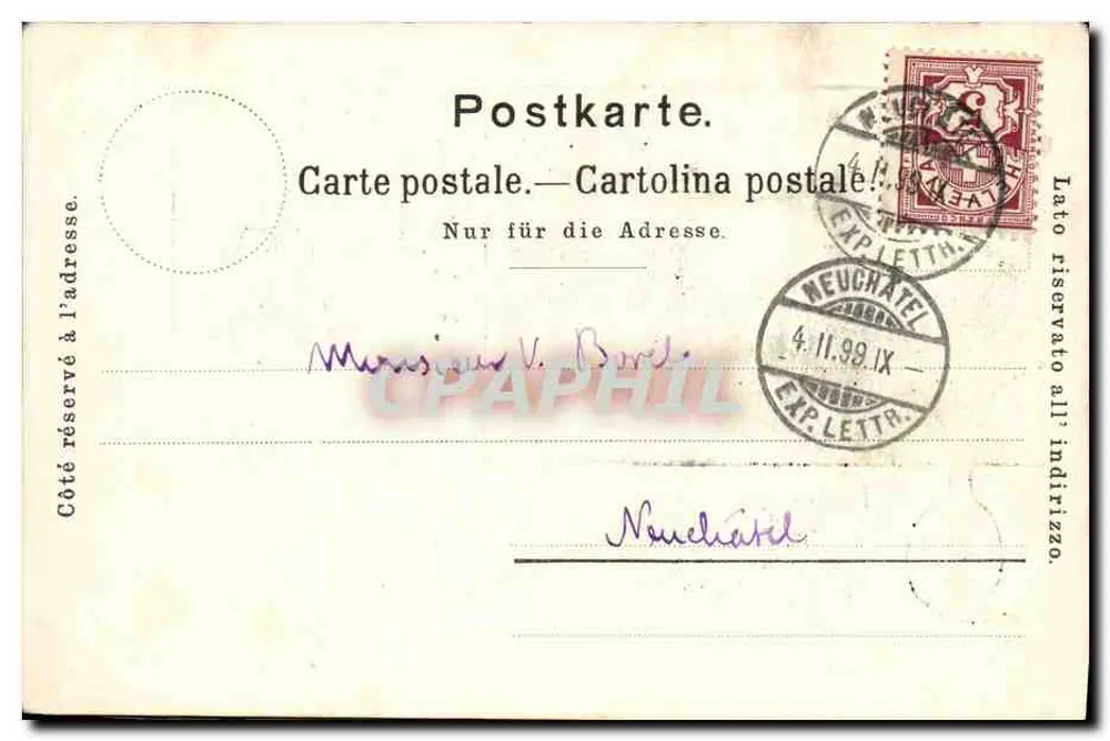 Payerne — Historisches Bild — Königin Berthe — Juni 1899 — Verlag Lusanne-Corbaz & Cie, Verleger - Rückseite