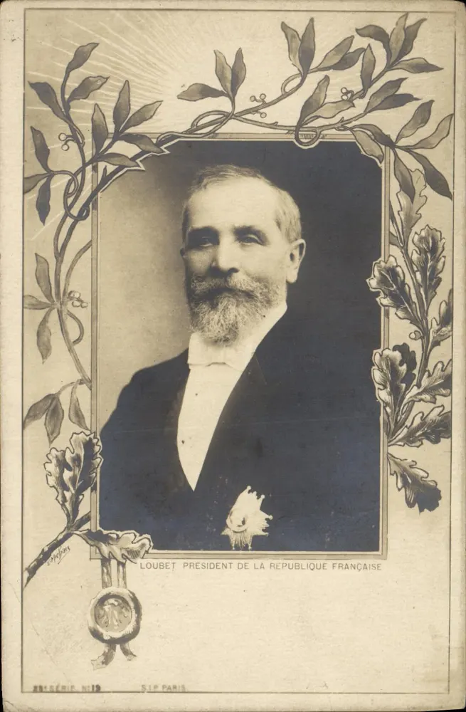 Loubet, Präsident der Französischen Republik — Portrait mit Blumenrahmen — Verlag SIP Paris, Serie N°19 - Vorderseite