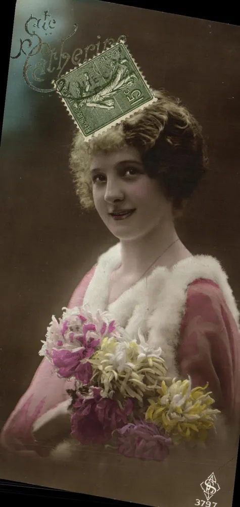 Junge Frau — mit Blumenstrauß — Verlag Catherine, n° 3797 - Vorderseite