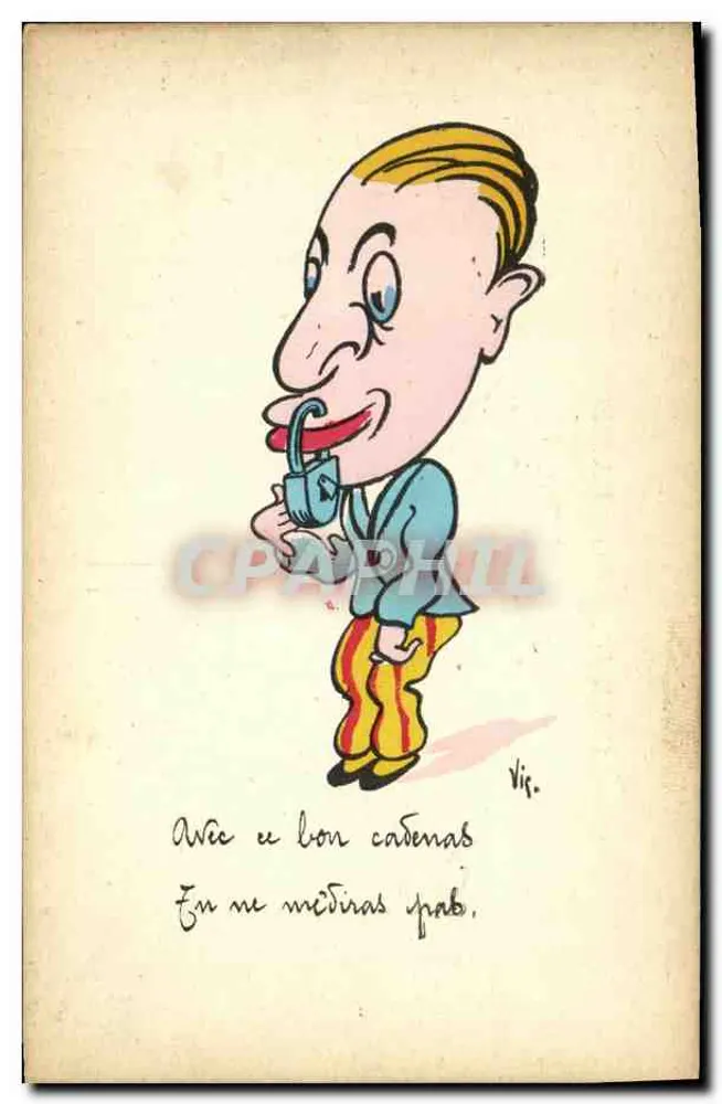 Caricatura de homem com cadeado — texto humorístico — editor R.R. Paris - Frente