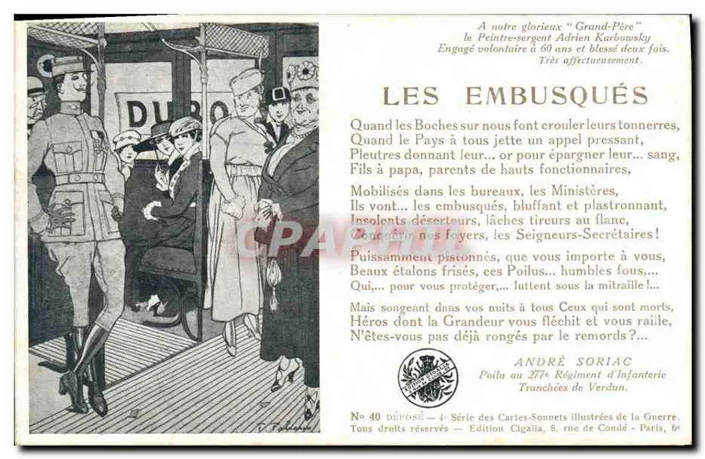 Die Embusqués — Gedicht von André Soriac — Edition Cigalia, Paris - Vorderseite