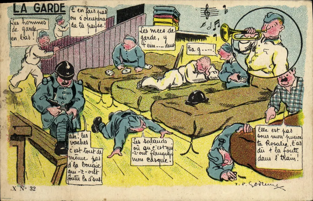 Die Wache — Humorvoller Szenen von Soldaten auf Wache — T.P. Godeme (X Nr. 32) - Vorderseite
