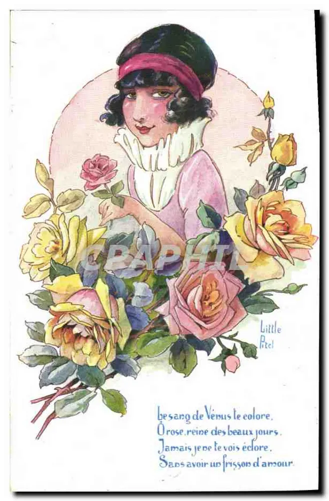 Junge Frau mit Rosen — Gedicht — Little Ptel - Vorderseite