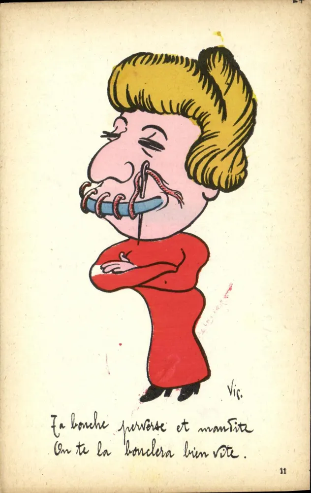 Frau mit Ungeziefer im Mund — Karikatur — Vic. n°11 - Vorderseite