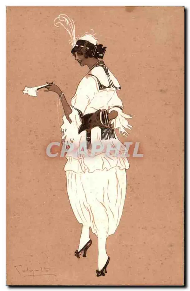 Elegante Frau in Abendkleid — Art Déco-Stil — signierte Gravur 'F. Paolay - 110' - Vorderseite