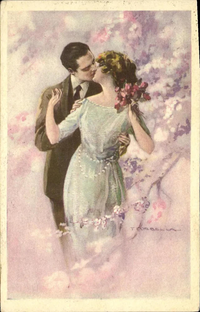 Liebendes Paar unter Blumen — T. Corbella — italienischer Verlag - Vorderseite
