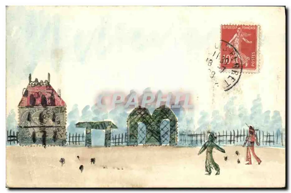 Dorfszene — Aquarellzeichnung — unbekannter Verlag - Vorderseite