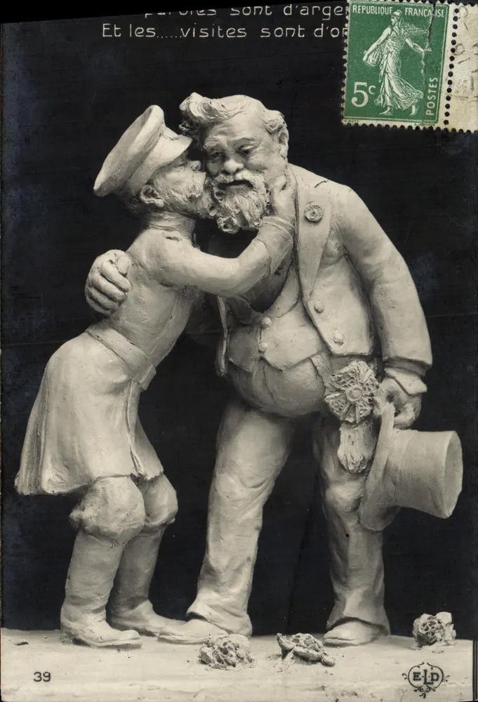 Statue eines Seemanns, der einen alten Mann küsst — Verlag E.L.D. Nr. 39 - Vorderseite
