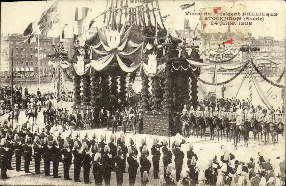 Besuch des Präsidenten Fallières in Stockholm (Schweden) — 24. Juli 1908 — unbekannter Verleger - Vorderseite