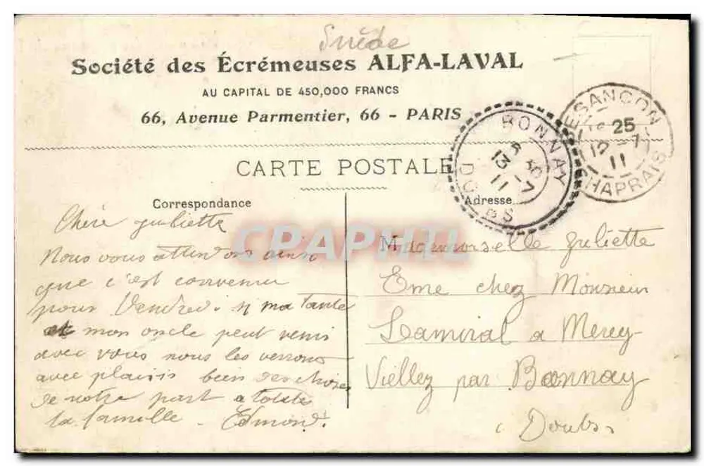 Besuch des Präsidenten Fallières in Stockholm (Schweden) — 24. Juli 1908 — unbekannter Verleger - Rückseite