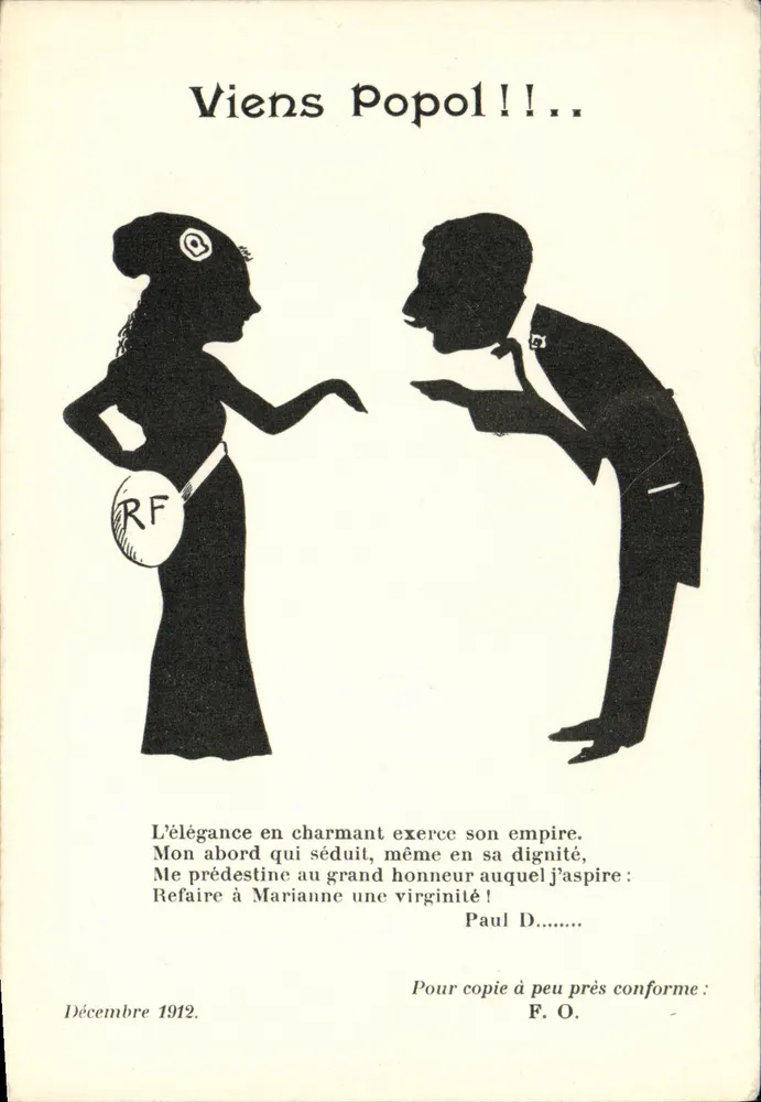 Marianne und ein Mann — politische Karikatur — F. O. (Verlag) - Vorderseite