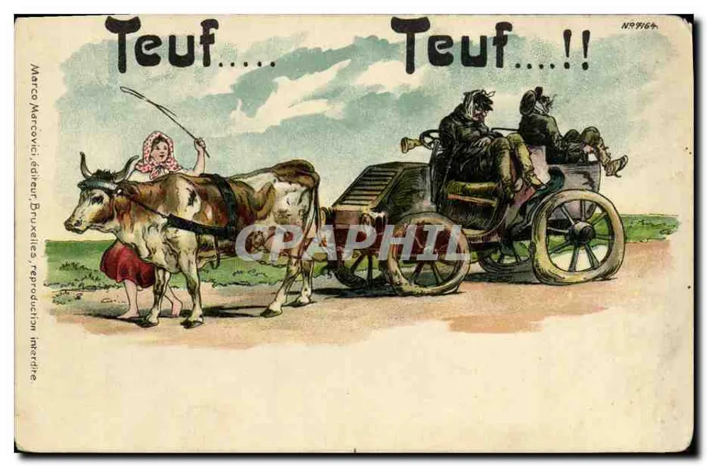 Fête rustique — scène de chariot tiré par des vaches — éditeur Marco Marcovici, Bruxelles, n° 9164 - Vorderseite