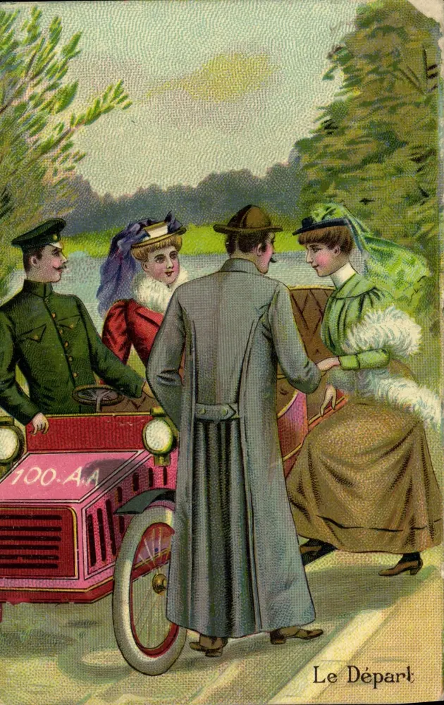 Der Abgang — Szene eines Autoabgangs — unbekannter Verleger, Seriennummer 100.A.A - Vorderseite