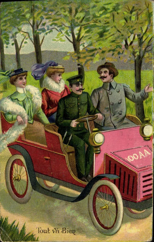 Automobil mit Soldaten und Passagieren — 'Alles ist gut' — J.C. Paris - Vorderseite