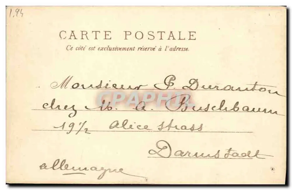 Couple au bord de la route — scène humoristique avec voiture — éditeur Raphaël Tuck & Fils, Paris, Série 174 - Verso