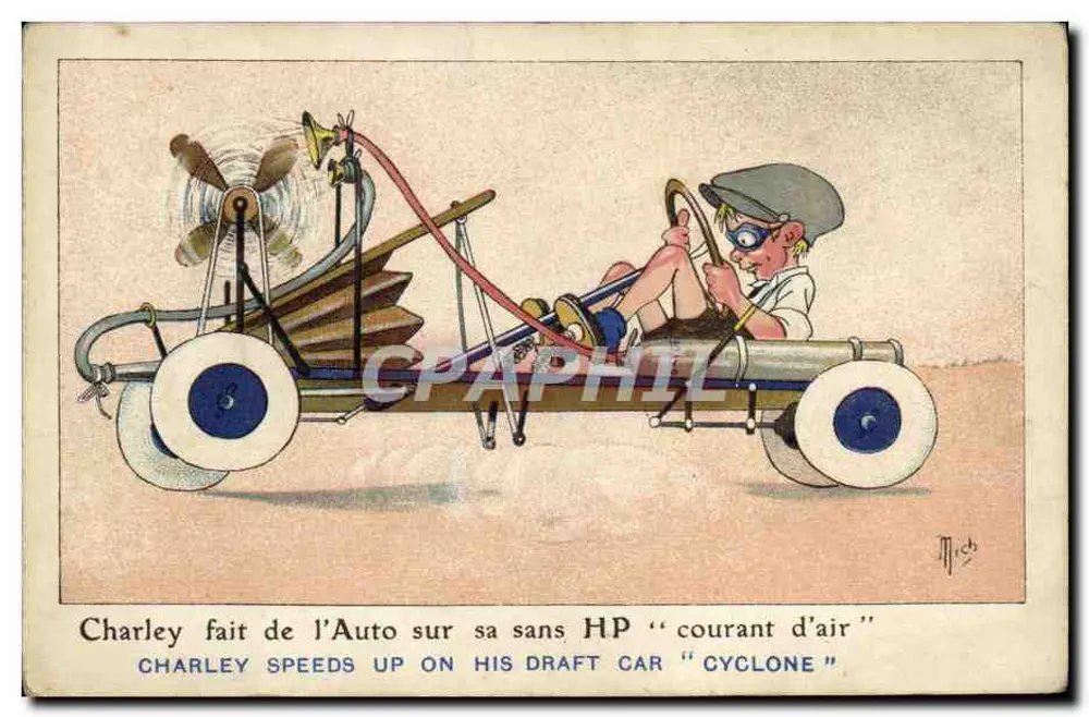 Charley in seinem Luftstromwagen ohne PS — Éditions SID Paris, N°6 der Serie L'Automobilisme - Vorderseite