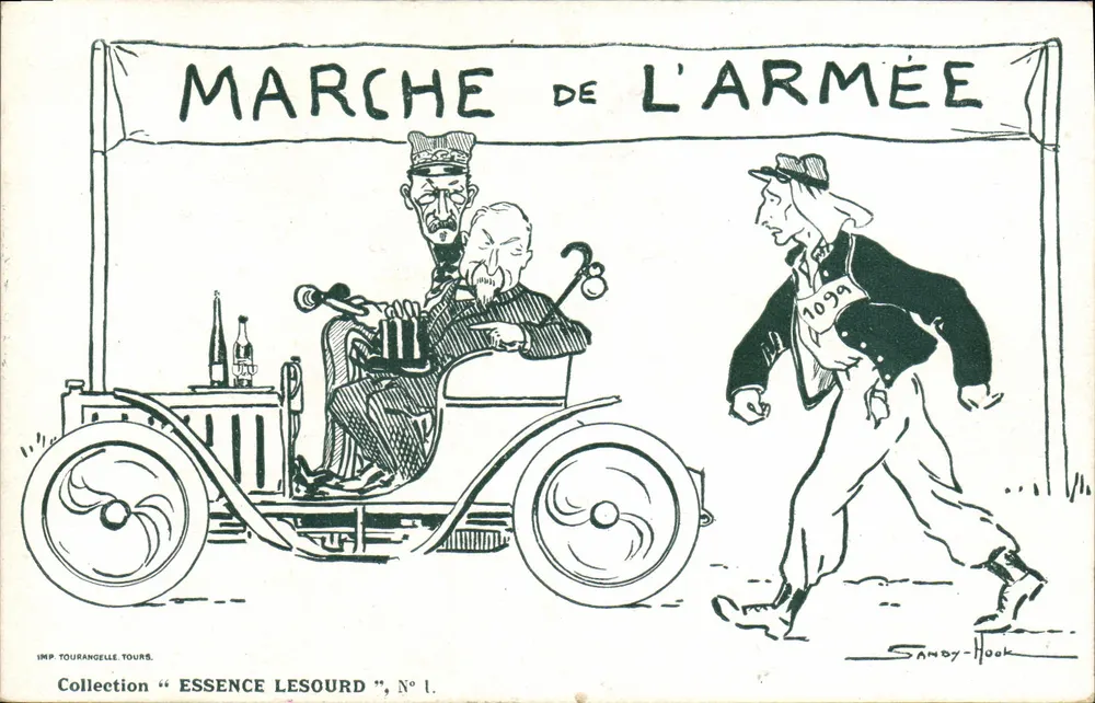 Marcha da Armada — Caricatura política — Coleção 'Essence Lesourd', N° 1, IMP. Tourangelle, Tours - Frente