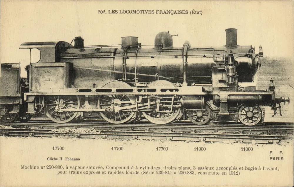 Französische Lokomotive n° 250-880 — Serie 230-841 bis 230-883 — Zustand 1912 — F. F. PARIS - Vorderseite
