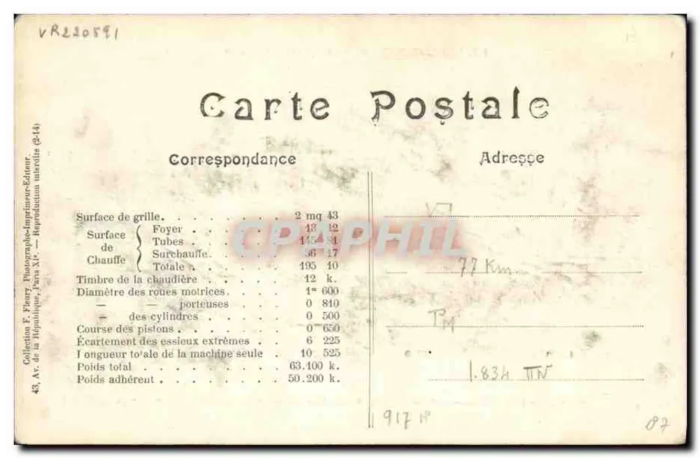 Locomotive n° 1584-S — Orléans — F. F. Paris - Verso